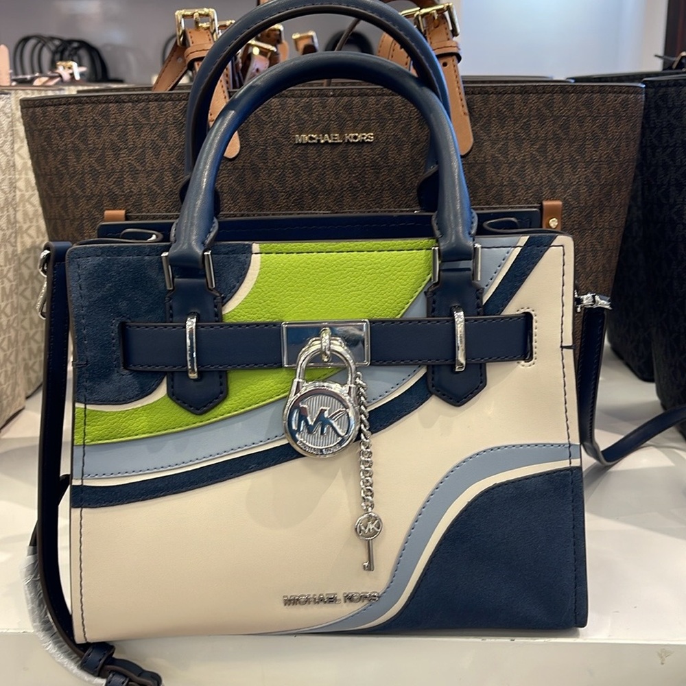 Michael Kors Hamilton Small Satchel Shoulder Crossbody Bag 
Navy Multi 
NWT - Picture 9 of 16
